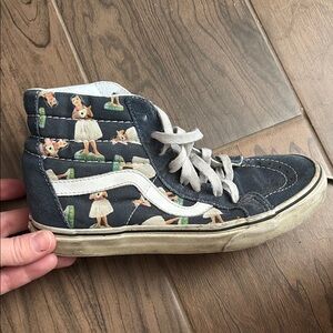 Vans Blue and White High-Top Sneakers with Playful Pattern